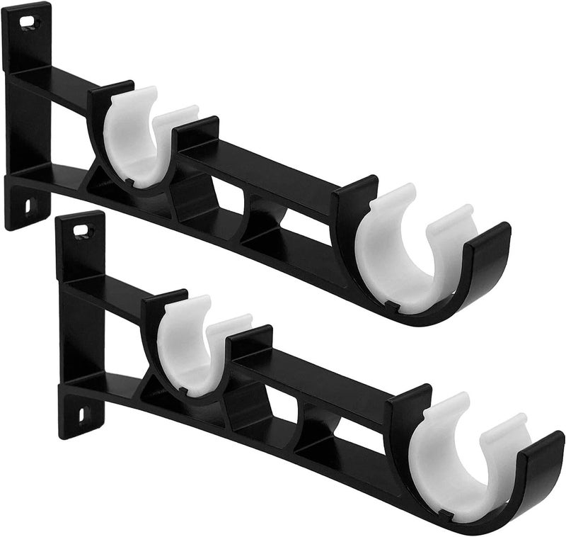 Gudui Double Curtain Rod Brackets, Heavy Duty Curtain Rod Hooks Curtain Rod Holders Wall Mounted for 1 inch Drapery Rod, Black, 2 Pack - Image 1